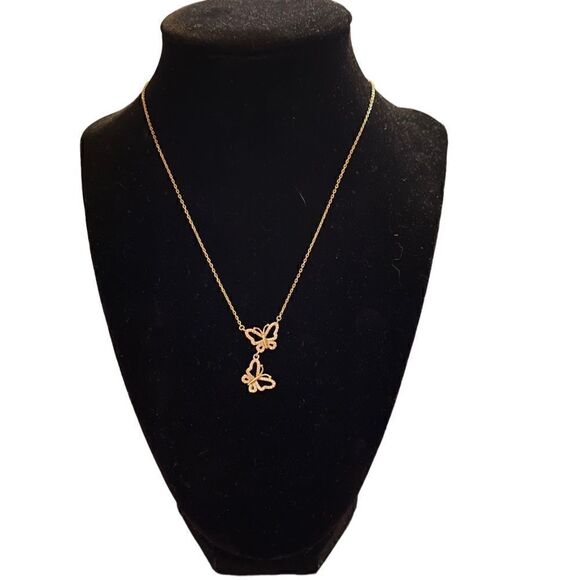 New Sterling silver 14k plated cubic zirconia butterfly 18”necklace - Picture 5 of 5